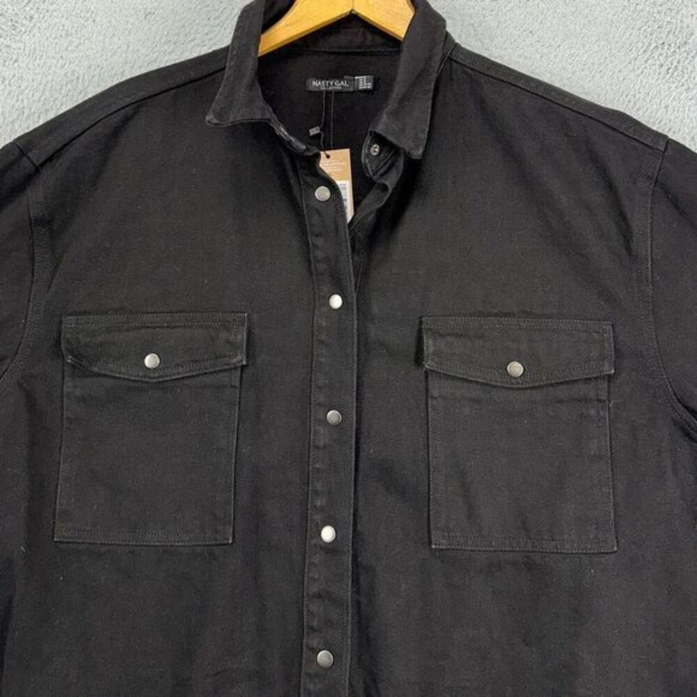 Nasty Gal Denim Button Up Shirt Mens 12 US Large Black Snap Flap Pockets NEW